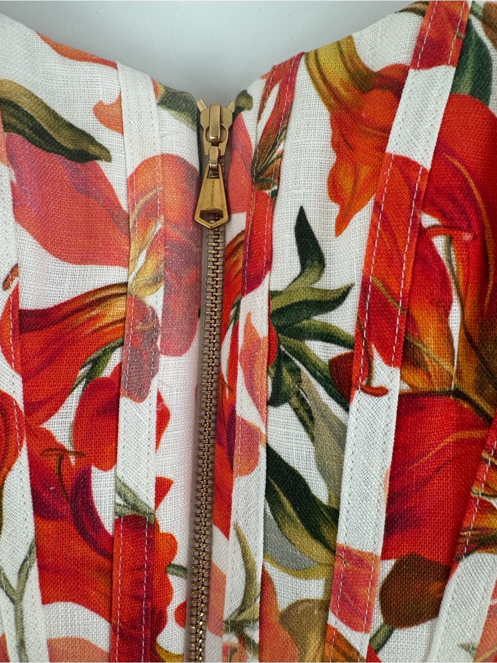 Zimmermann Tranquility Red Lilly Zip Linen Midi Dress US12/UK16/AU4 - Picture 9 of 15